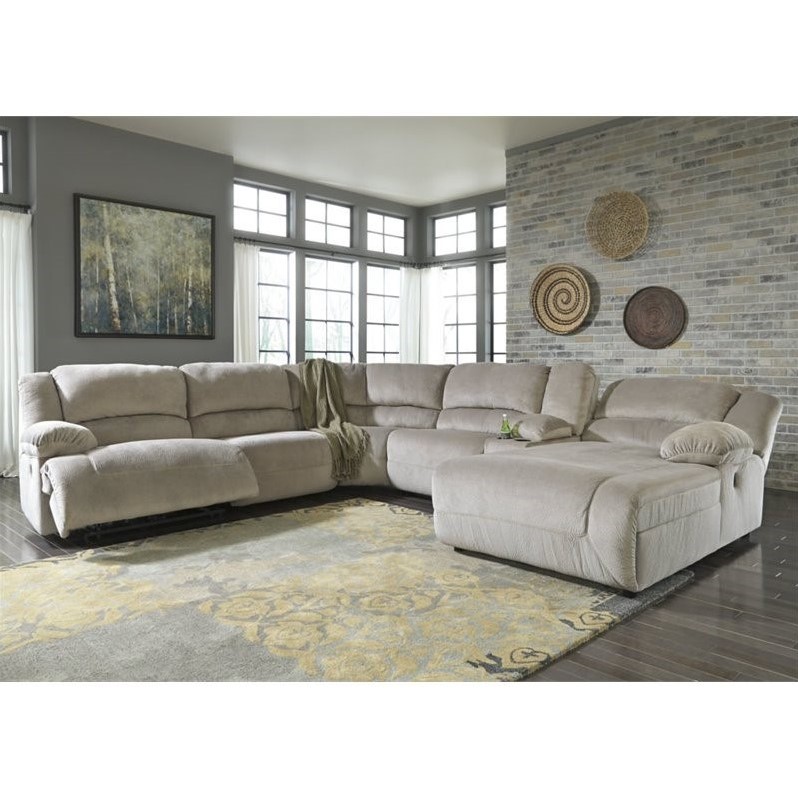 Ashley Toletta 6 Piece Right Chaise Power Console Sectional in Granite