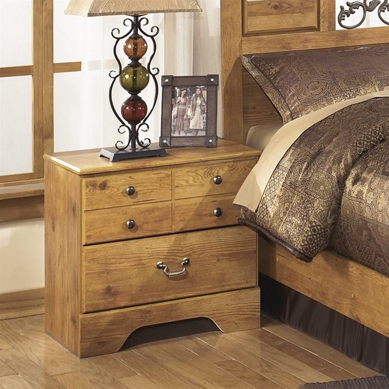 2 Drawer Wood Nightstand In Light Brown, Bittersweet Queen Sleigh Bed With 2 Storage Drawers