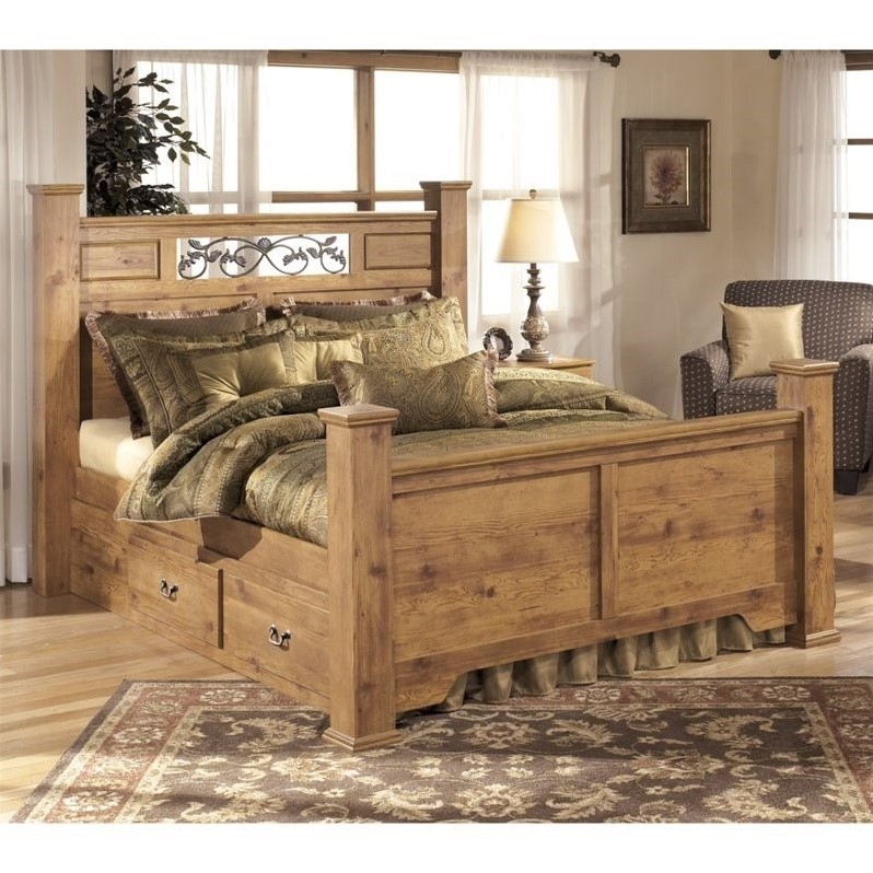 Ashley Furniture Bittersweet Wood King Drawer Panel Bed In Light