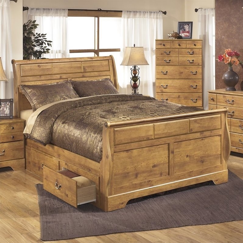 Ashley Bittersweet Wood Queen Drawer Sleigh Bed in Light Brown - B219