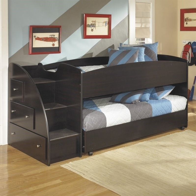 Ashley Embrace Wood Twin Left Lower and Upper Loft Bed in Merlot B239