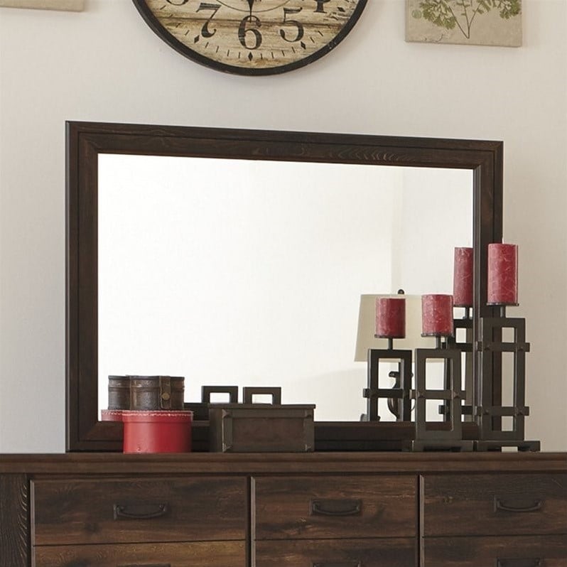 Signature Design by Ashley Quinden Wood Frame/Glass Bedroom Mirror in Dark Brown
