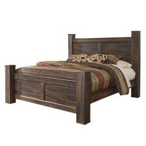 quinden wood poster panel bed in dark brown