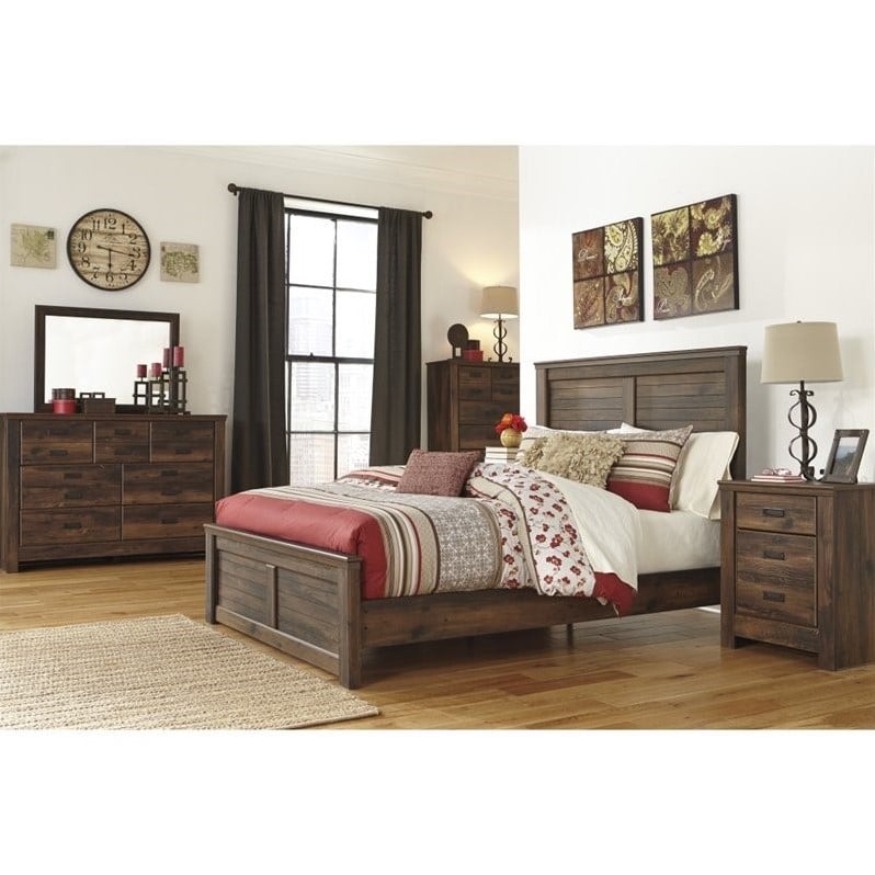 Ashley Quinden 5 Piece Wood King Panel Bedroom Set in Dark ...