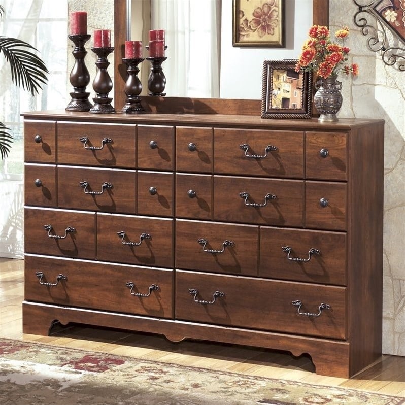 Ashley Timberline 8 Drawer Wood Double Dresser in Warm Brown B25831