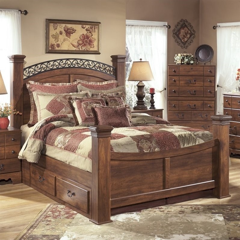 ashley timberline wood king drawer panel bed in warm brown - b258-60