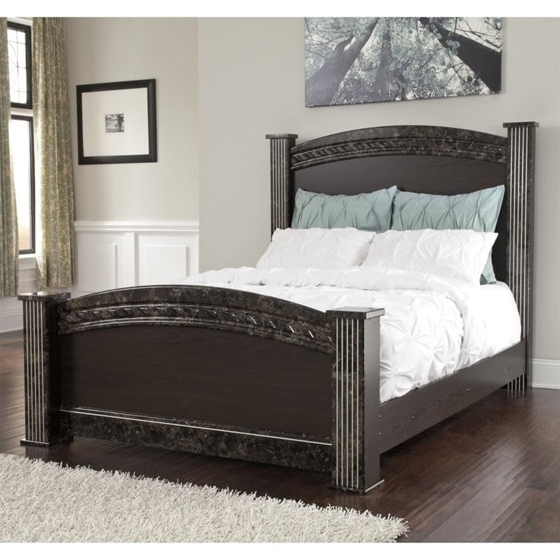 Ashley Vachel Wood Queen Poster Panel Bed in Dark Brown   B264 61 64 67 98 KIT