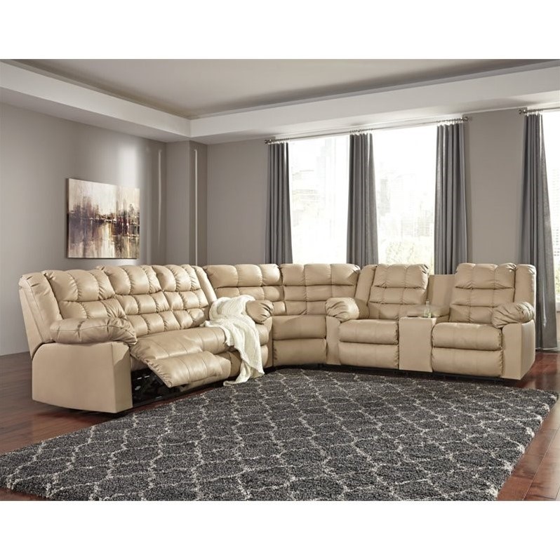 Ashley Brolayne 3 Piece Leather Reclining Sectional in Beige 8320188