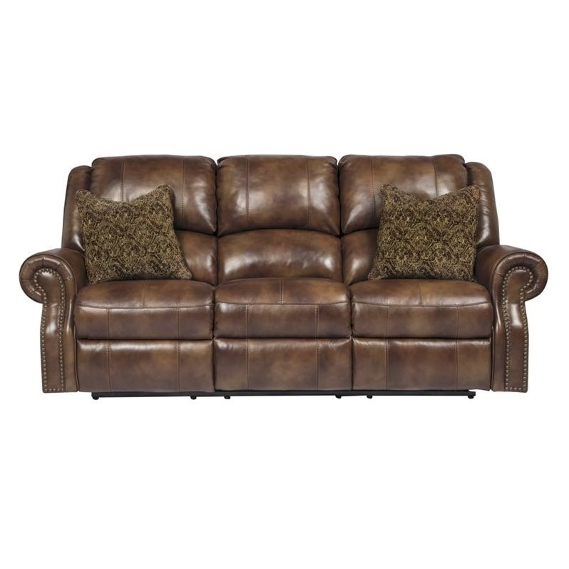 Ashley Furniture Walworth Leather Reclining Sofa in Auburn 