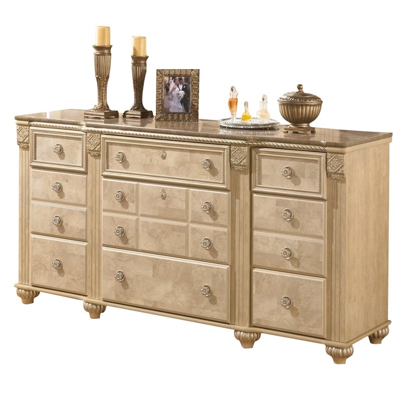 Ashley Saveaha 9 Drawer Wood Triple Dresser in Beige B34631