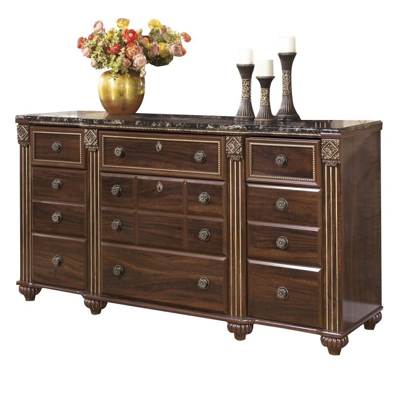 Ashley Furniture Gabriela 9 Drawer Wood Triple Dresser in Brown B34731