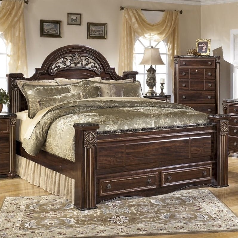 Ashley Furniture Gabriela Wood Queen Panel Drawer Bed in Brown - B347