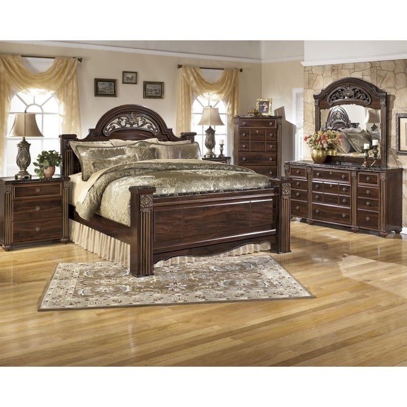 Ashley Gabriela 6 Piece Wood King Panel Bedroom Set in Brown B34731364666689399PKG