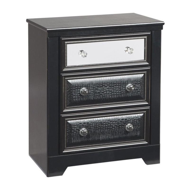 Ashley Alamadyre 3 Drawer Faux Leather Nightstand in Black B36493