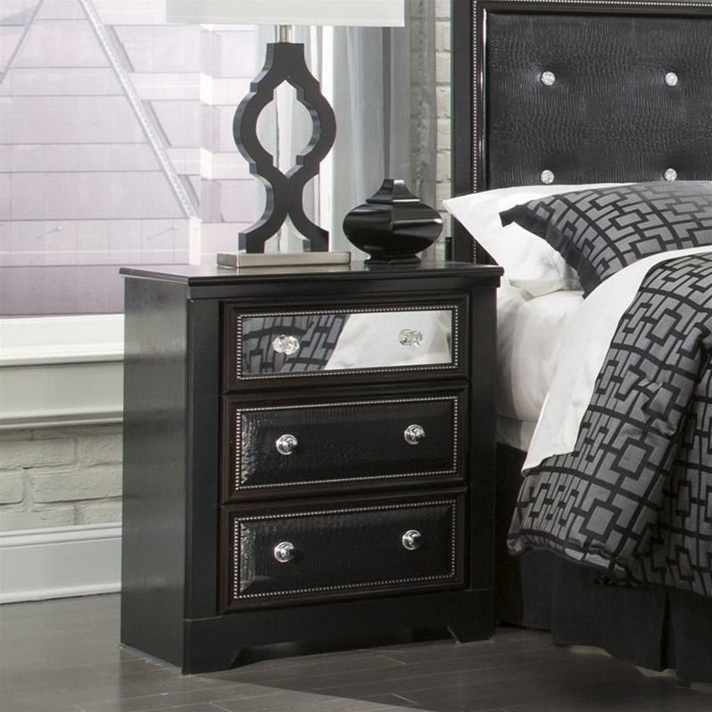 Ashley Alamadyre 3 Drawer Faux Leather Nightstand in Black B36493