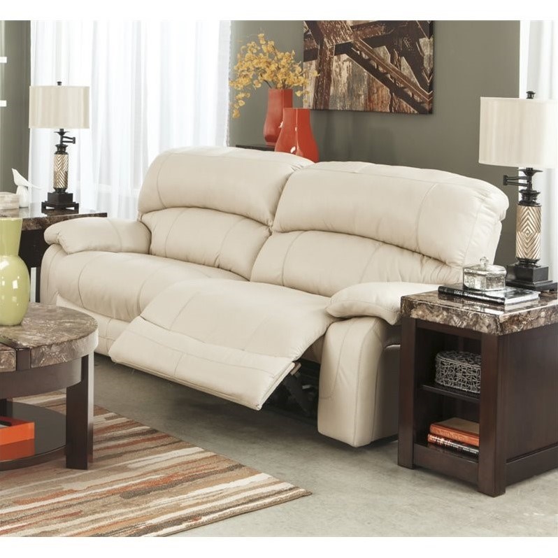 Ashley Damacio Leather 2 Seat Power Reclining Sofa in Cream - U9820147