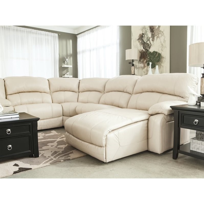 Ashley Damacio 6 Piece Leather Right Power Console Sectional in Cream