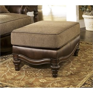 Ashley Claremore Faux Leather Ottoman in Antique