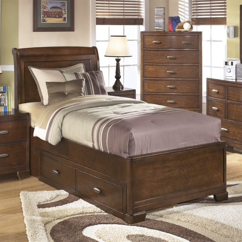 Ashley Alea Wood Twin Sleigh Drawer Bed in Brown B44760626370KIT
