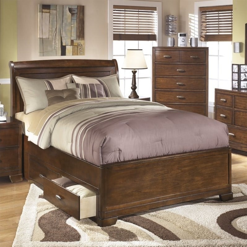 Ashley Alea Wood Full Sleigh Drawer Bed in Brown - B447-60-71-84-87-KIT