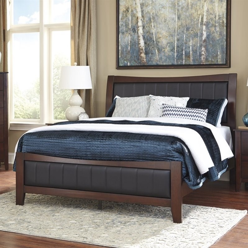 Ashley Dirmack Wood Queen Leather Panel Bed in Brown B4708196KIT