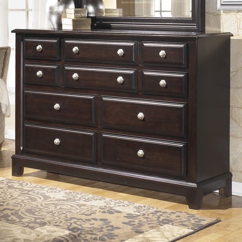 Ashley Ridgley 10 Drawer Wood Dresser in Dark Brown B52031 Home