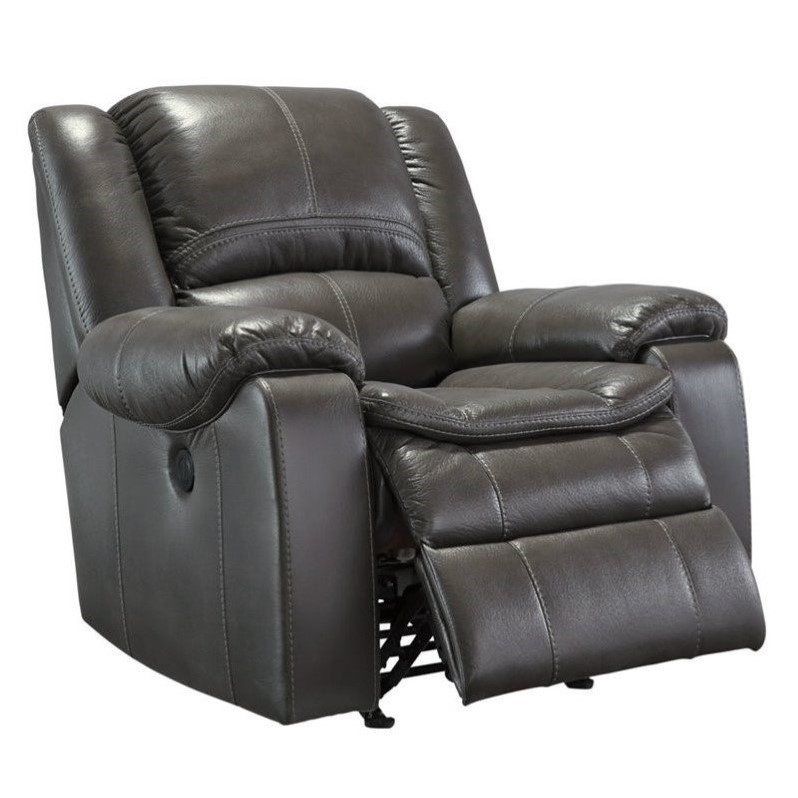 Ashley Long Knight Faux Leather Power Rocker Recliner in Gray 8890698