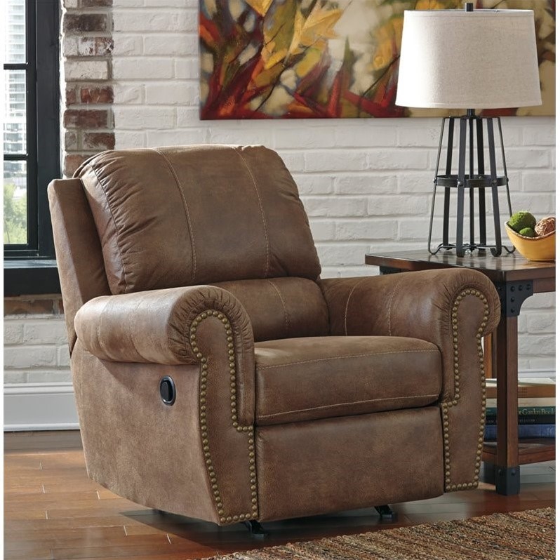 Ashley Burnsville Faux Leather Rocker Recliner in Espresso 9720625