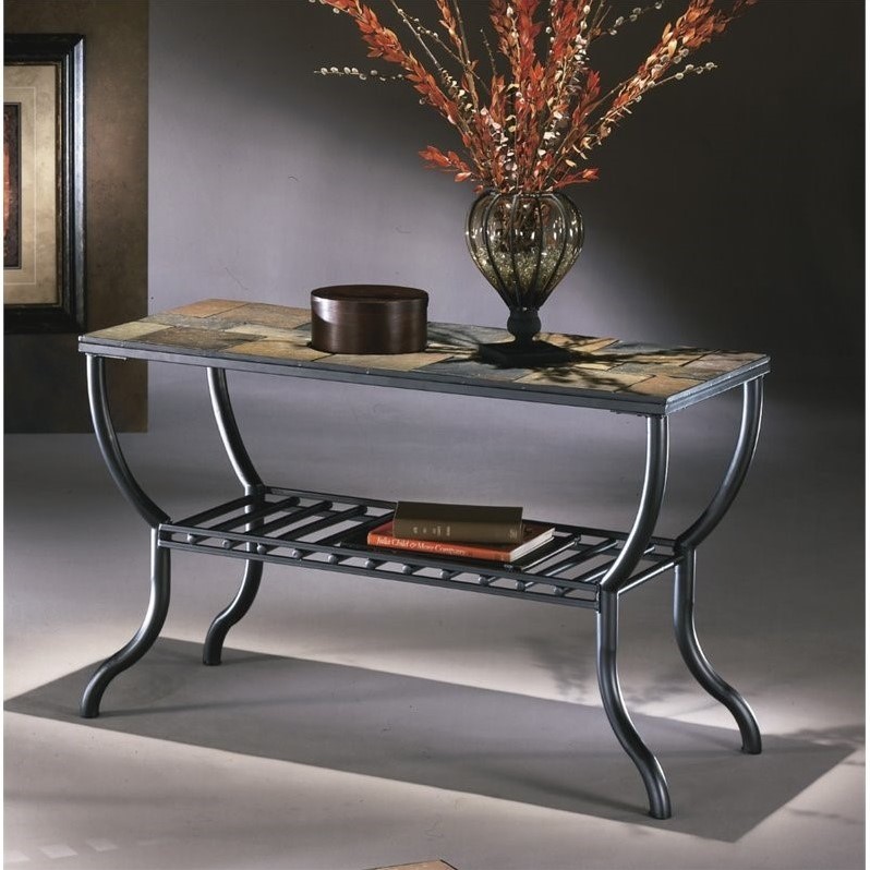 Ashley Antigo Slate Tile Sofa Table in Black - T233-4
