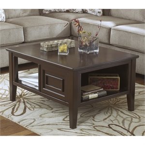 Ashley Larimer Rectangular Coffee Table with Storage in Dark Brown