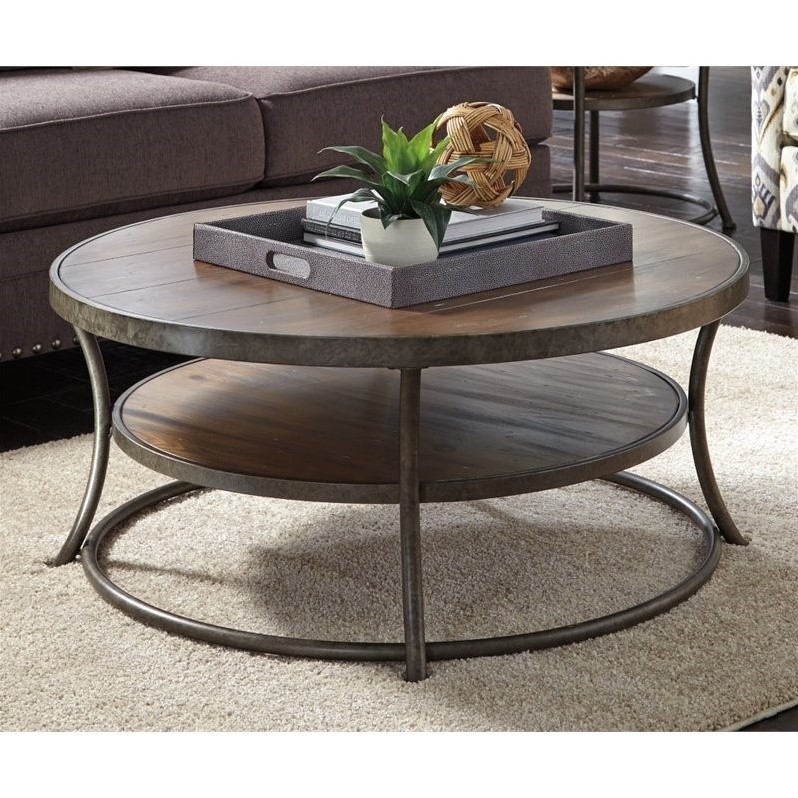 Ashley Nartina Round Coffee Table in Light Brown - T805-8