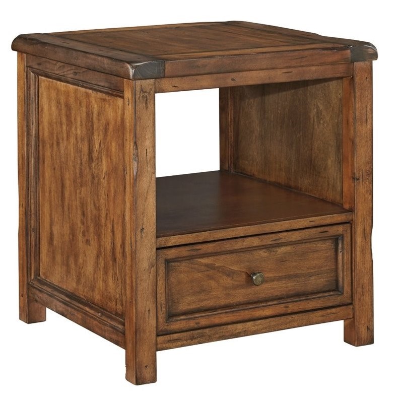 Ashley Tamonie Square End Table with Storage in Medium Brown T8302