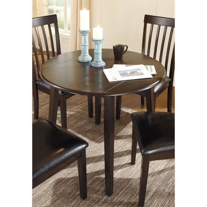 Ashley Furniture Hammis Round Drop Leaf Dining Table in Dark Brown