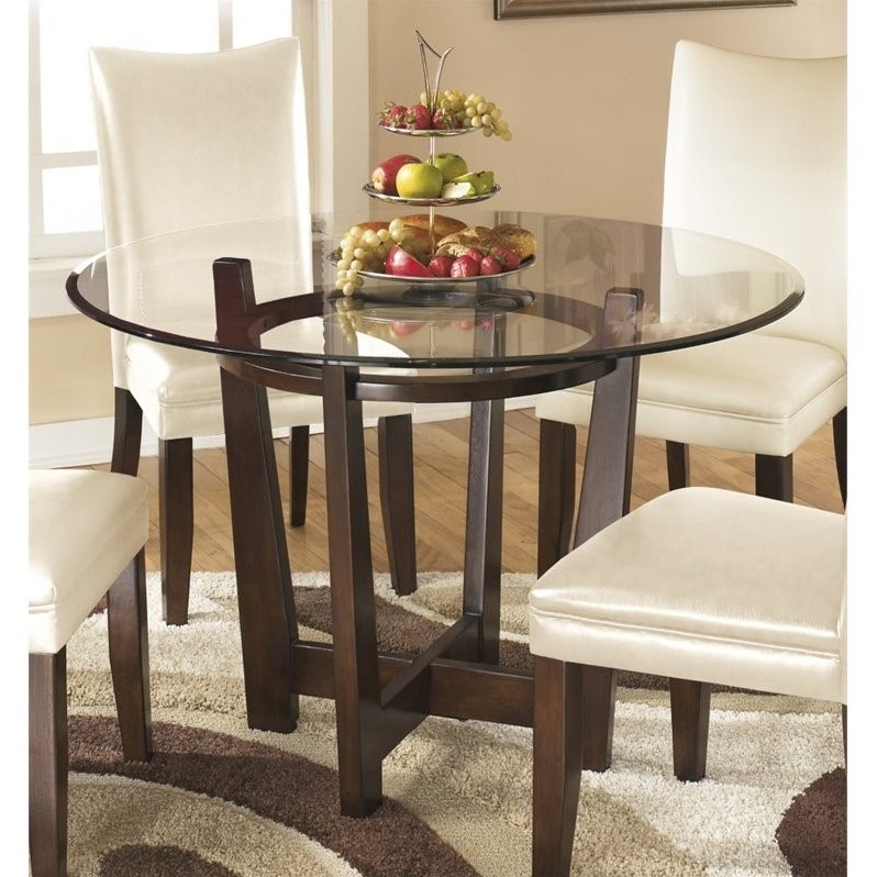Ashley Charrell Glass Round Dining Table in Medium Brown ...