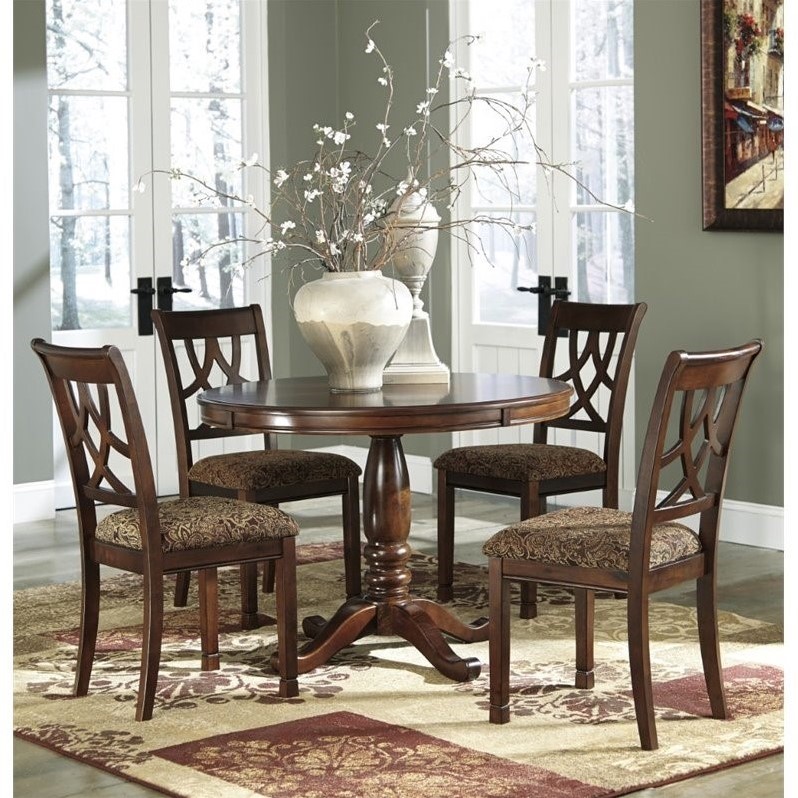 Ashley Leahlyn 5 Piece Round Dining Set in Medium Brown D43615TB