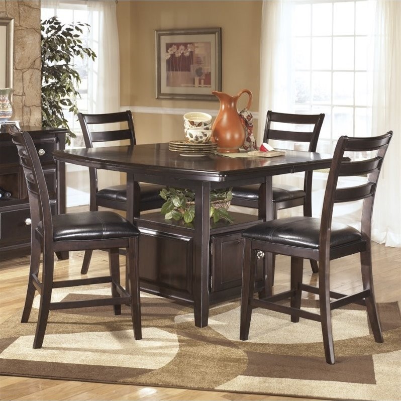 Ashley Ridgley 5 Piece Counter Height Extendable Dining Set in Brown ...