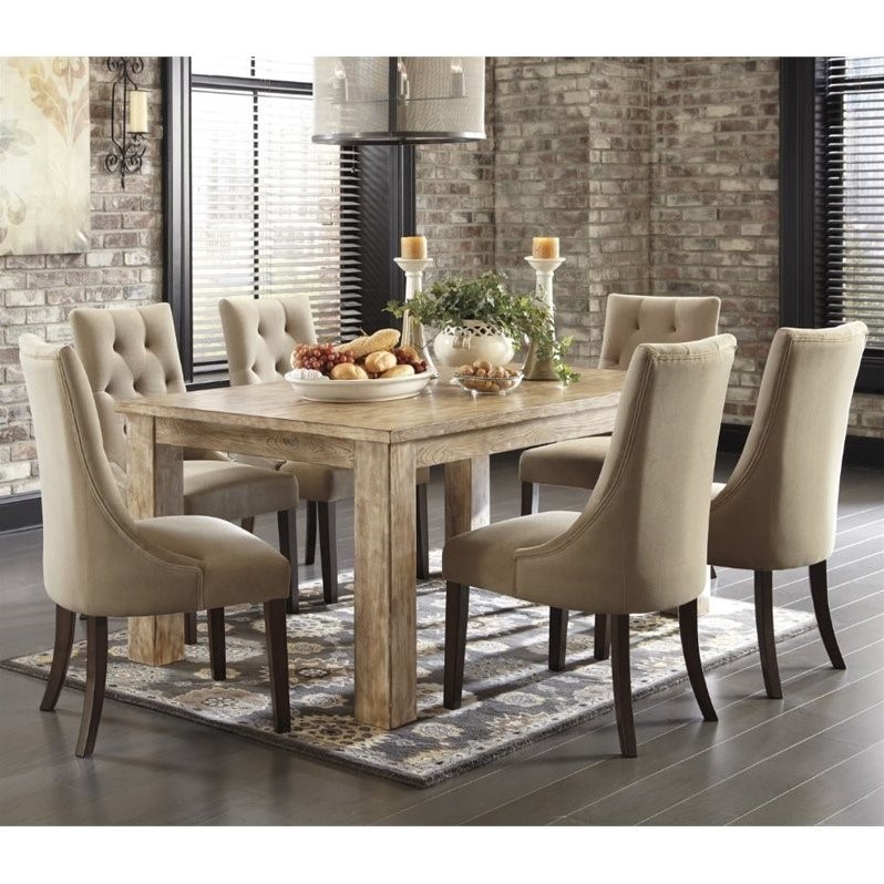 Ashley Mestler 7 Piece Upholstered Dining Set in Bisque and Brown