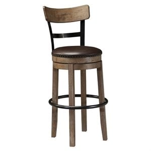 pinnadel faux leather swivel stool in brown