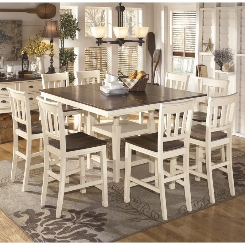 Ashley Whitesburg 9 Piece Counter Height Dining Set in Brown and White