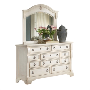 heirloom antique white 10 drawer triple dresser and mirror