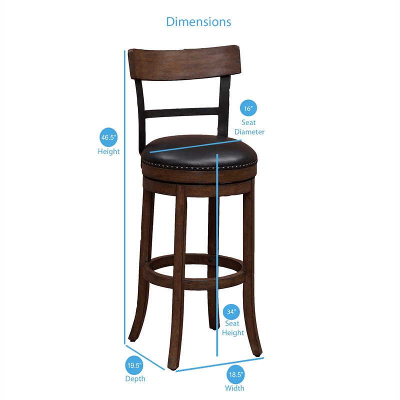 American Woodcrafters Taranto 34-inch Washed Brown Wood Swivel Tall Bar Stool