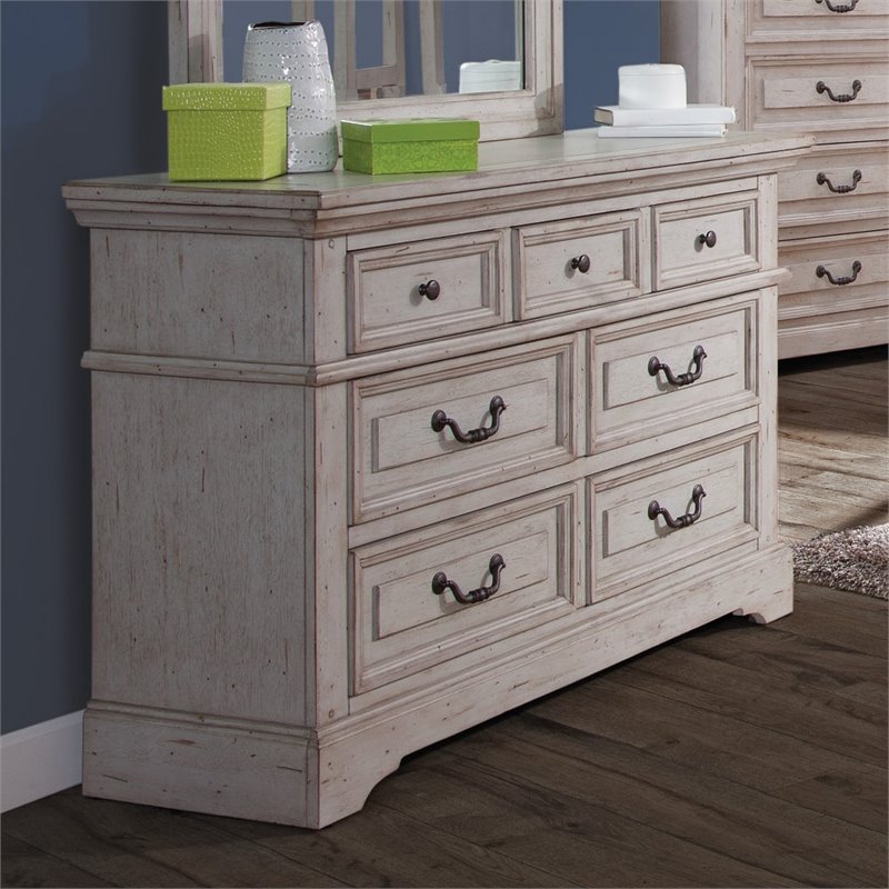 American Woodcrafters Stonebrook Antique Gray Wood Double Dresser