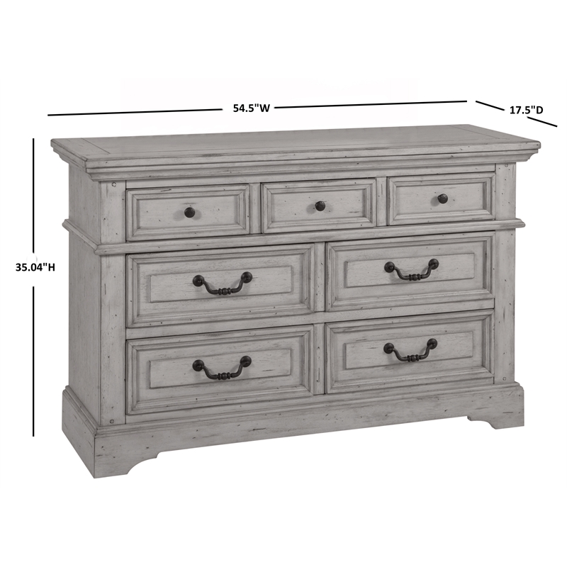 American Woodcrafters Stonebrook Antique Gray Wood Double Dresser