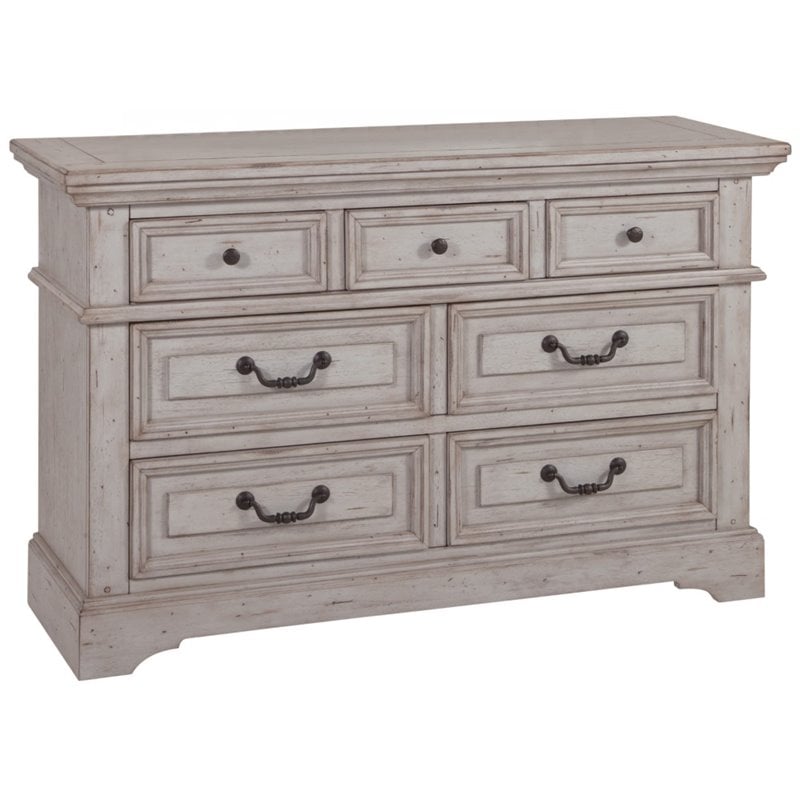 American Woodcrafters Stonebrook Antique Gray Wood Double Dresser