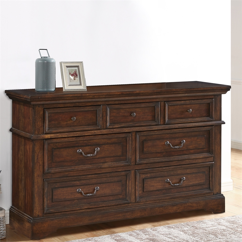 American Woodcrafters Stonebrook Rich Tobacco Wood 7-Drawer Dresser