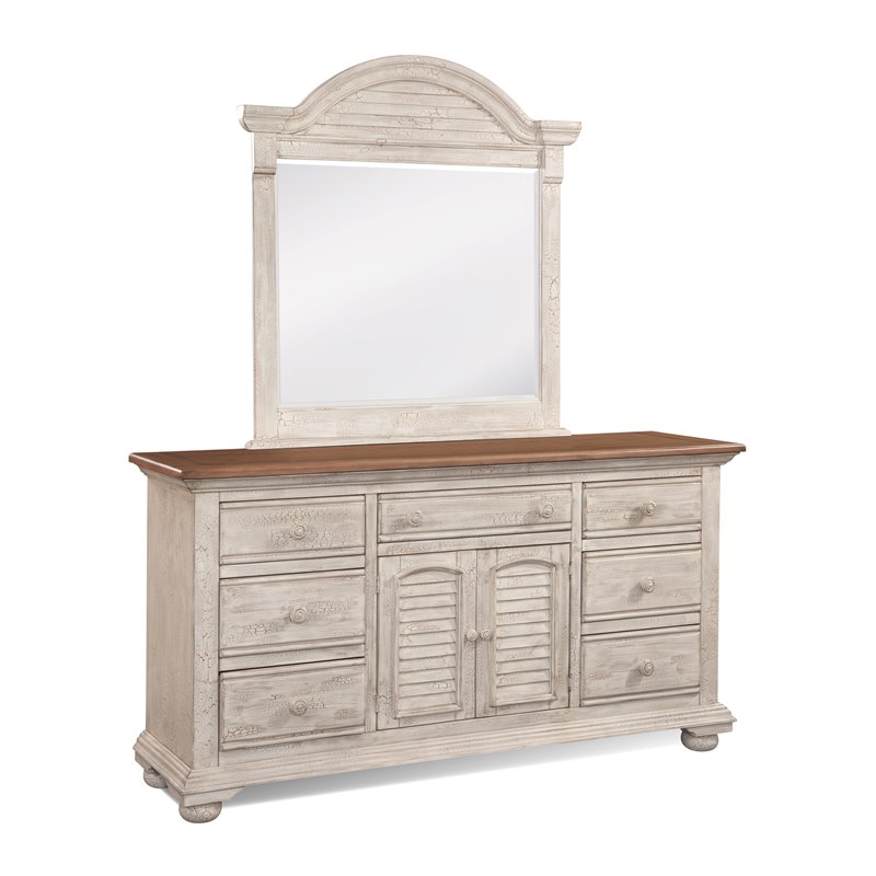 Cottage Traditions Crackled White Triple Dresser And Mirror 6540