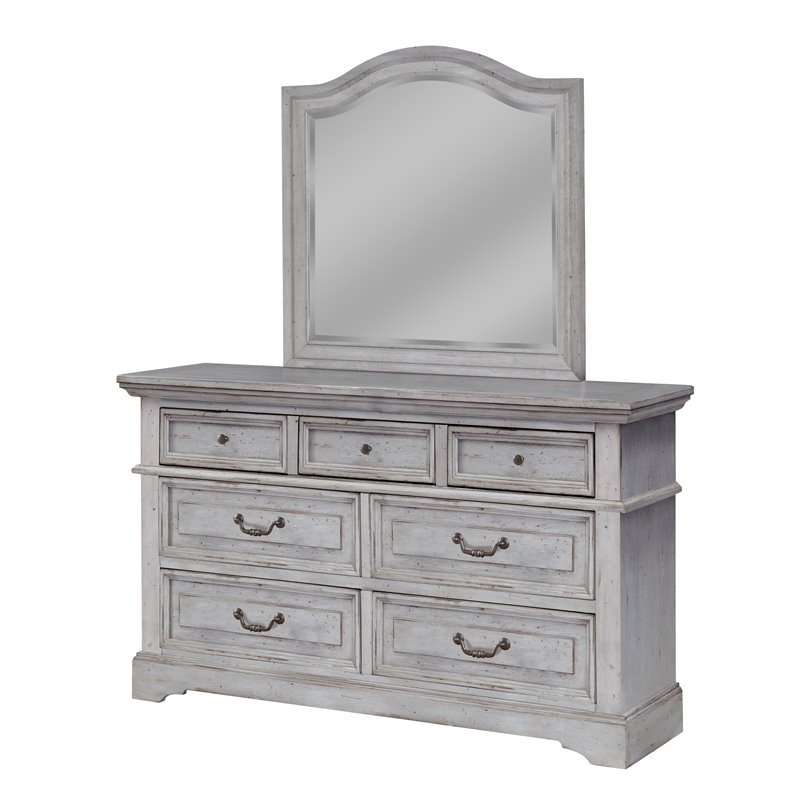 American Woodcrafters Stonebrook Antique Gray Wood 7-Drawer Dresser with Mirror