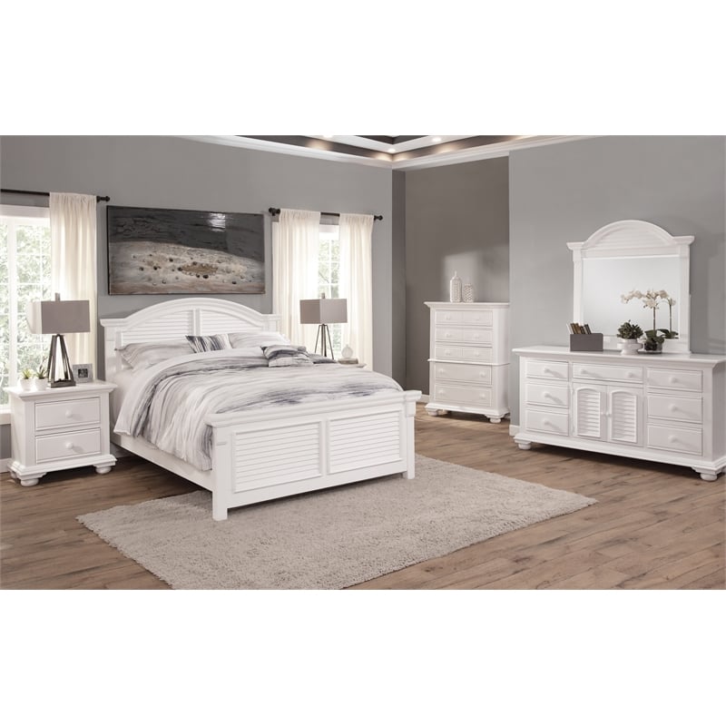 Cottage Traditions Eggshell White Wood Triple Dresser with Dressing Mirror