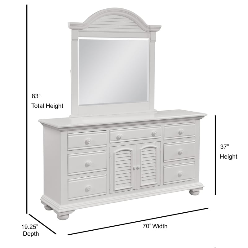 Cottage Traditions Eggshell White Wood Triple Dresser with Dressing Mirror