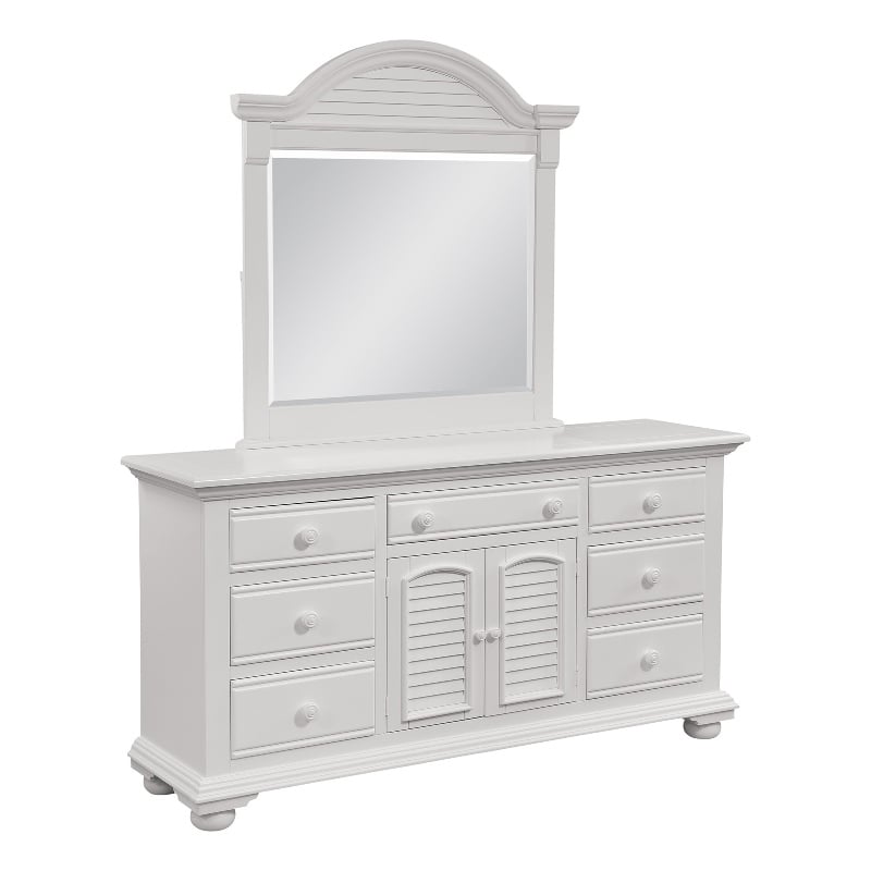 Cottage Traditions Eggshell White Wood Triple Dresser with Dressing Mirror
